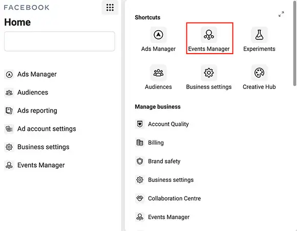 Facebook events manager settings