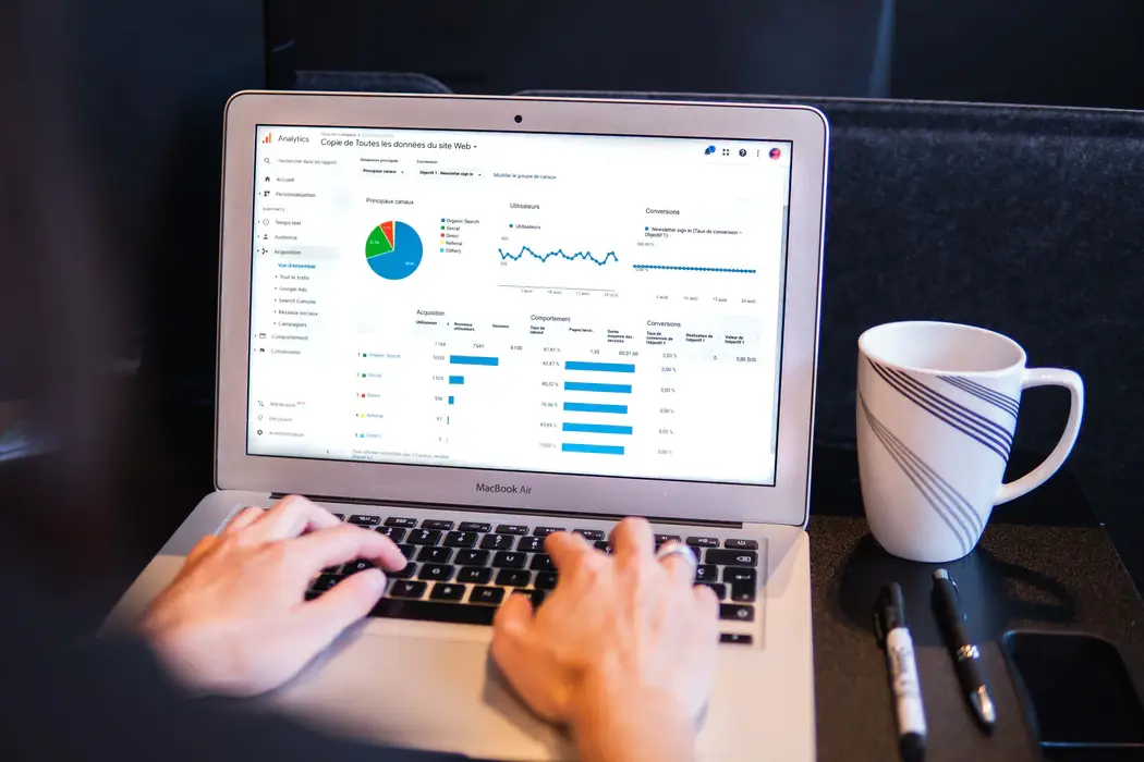 Google analytics dashboard displayed on a laptop screen