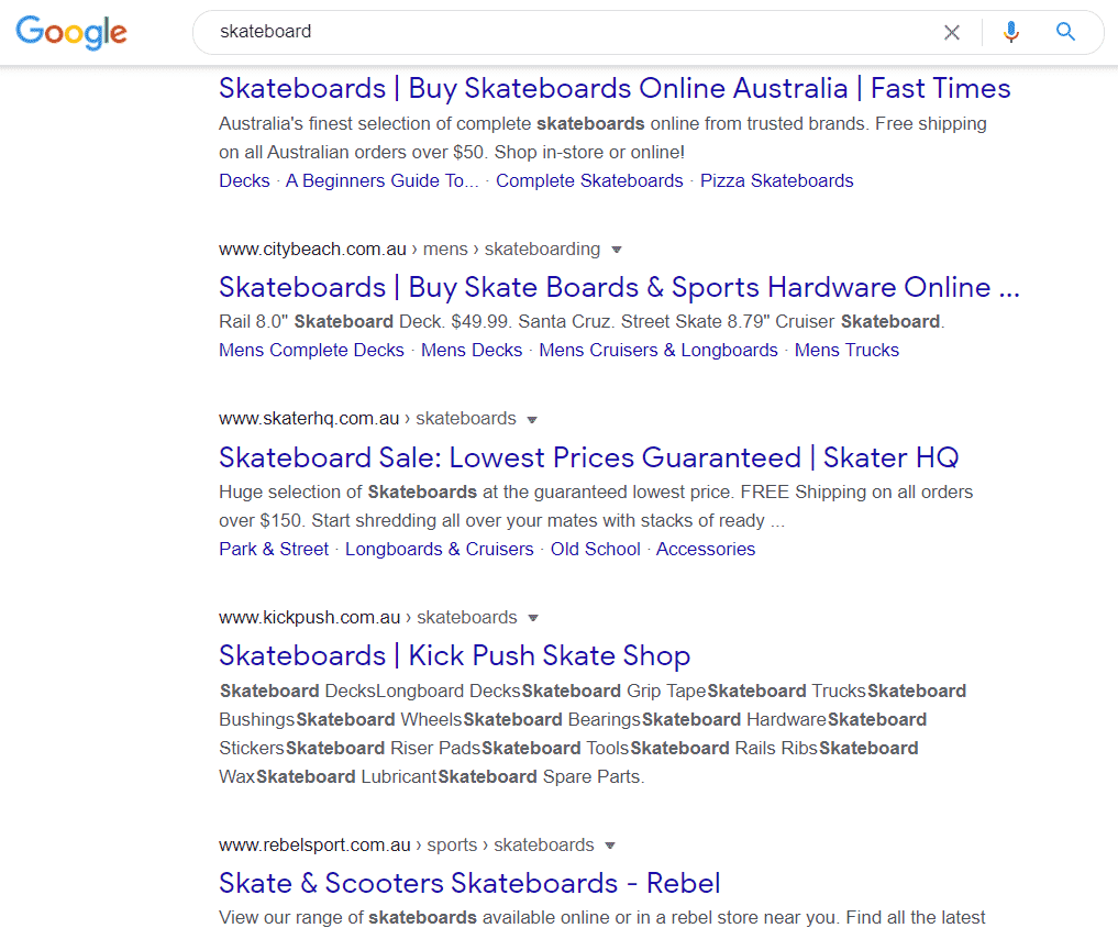 Google search for skateboard