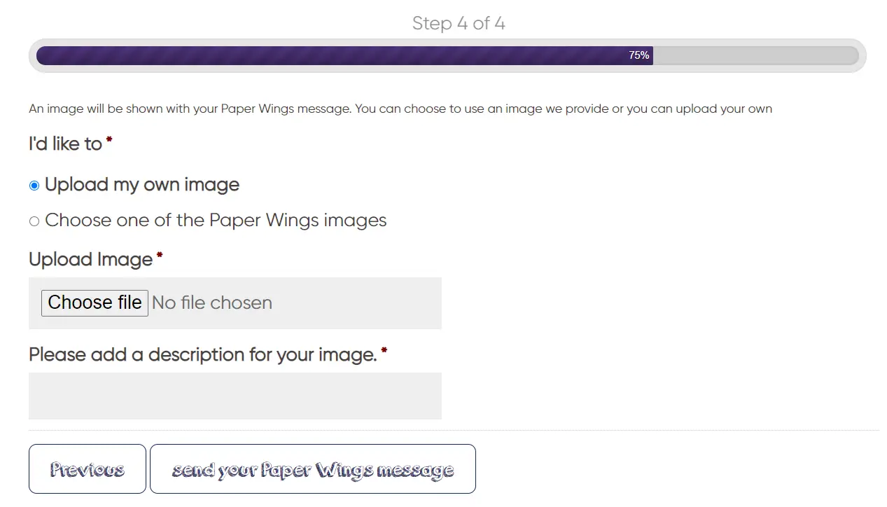 The paper wings online form to submit your story showing how you can describe your own image which will then become alt text
