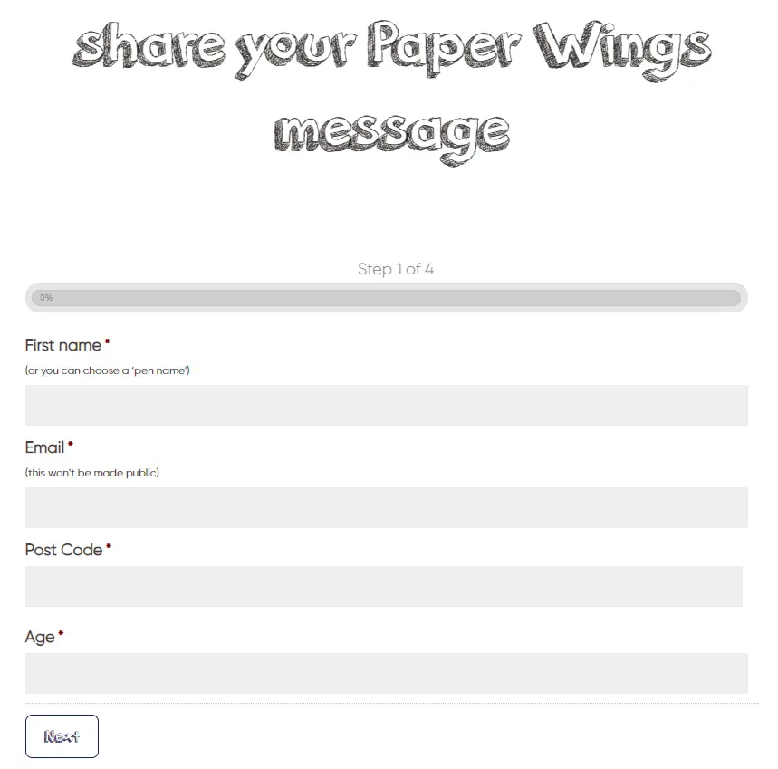 Paper wings messages form