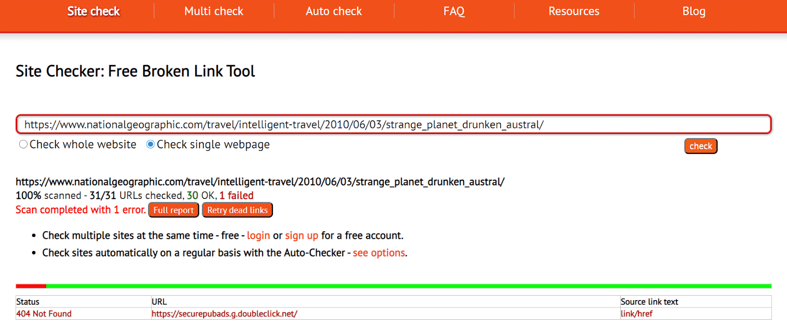 Site checker broken link tool