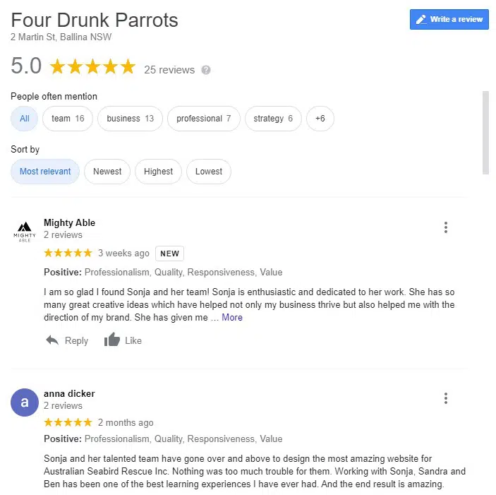 Four Drunk Parrots positive reviews