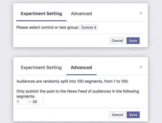 A/B testing facebook