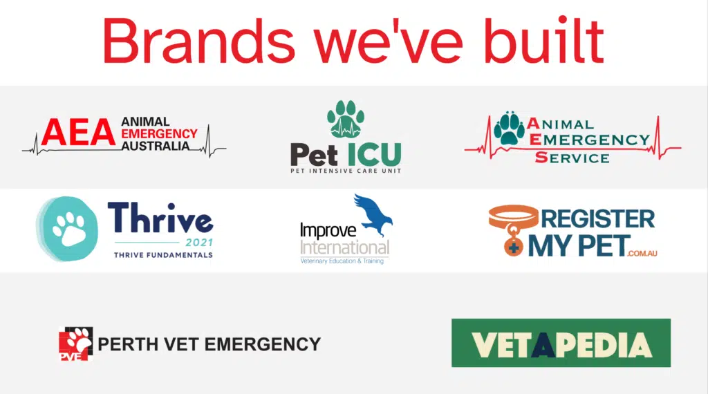 A collection of company logos from the Animal Emergency Australia group of companies