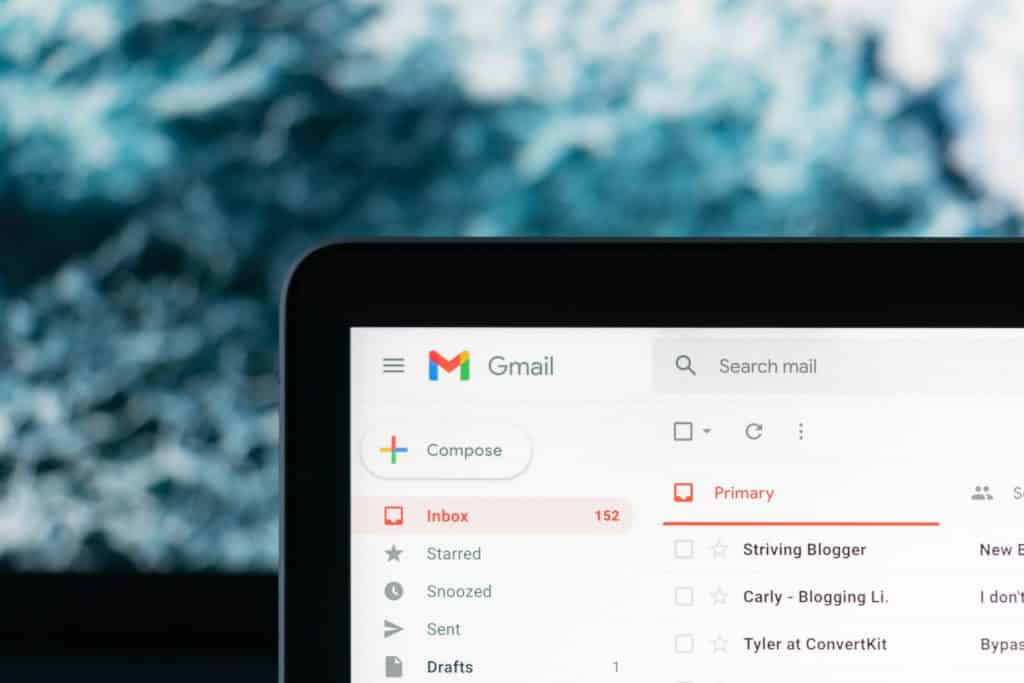 opned laptop showing an email inbox on gmail