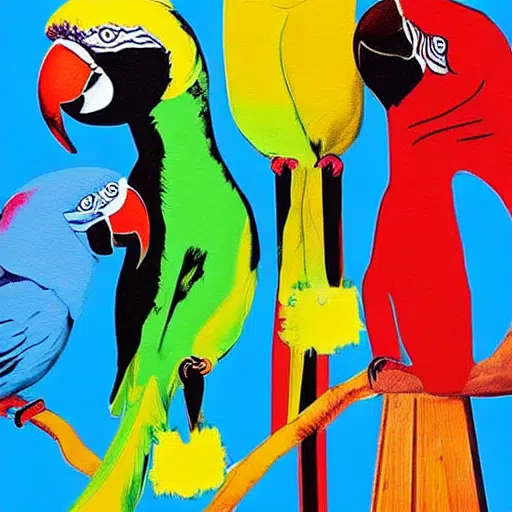abstract four drunk parrots