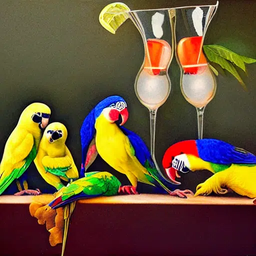 parrots on the table