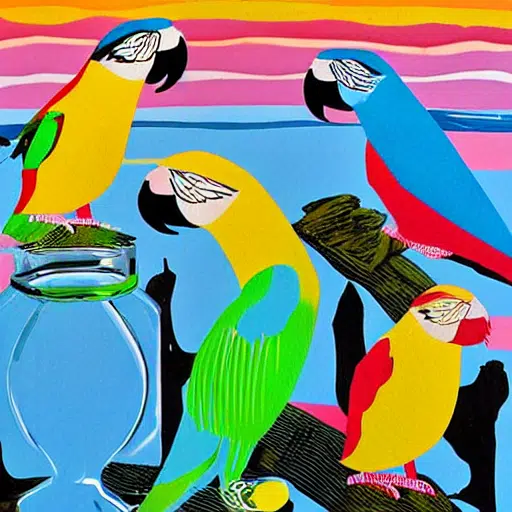4 abstract parrots