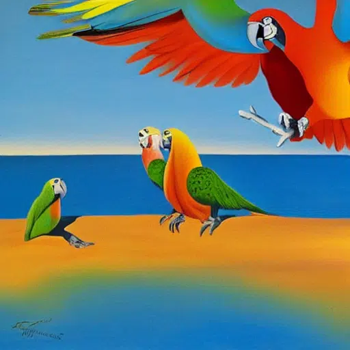 four parrot on the beach