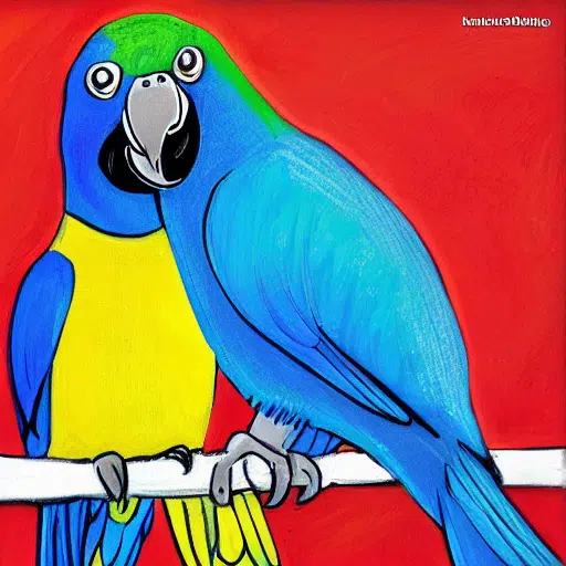 two merging parrots in blue and yellow four drunk parrots