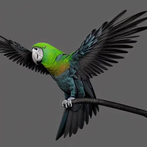 green headed parrot with black wing