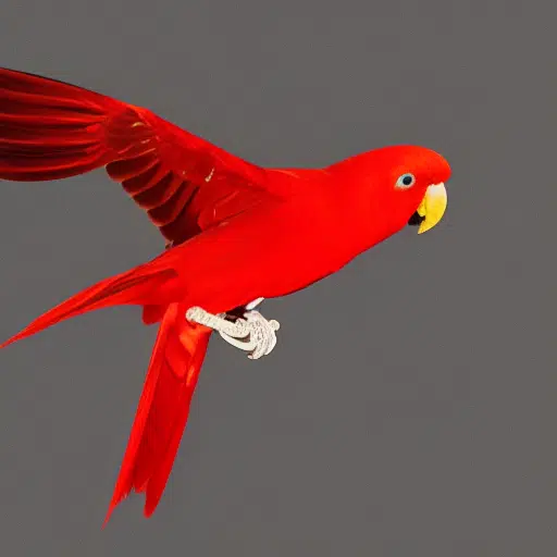 Red parrot spreading one wing