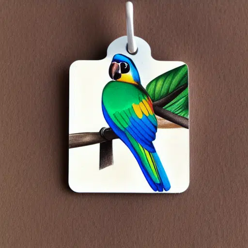 blue and green parrot tag
